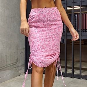 Tiger Mist Pink Floral Maxi Skirt with Drawstring Detail